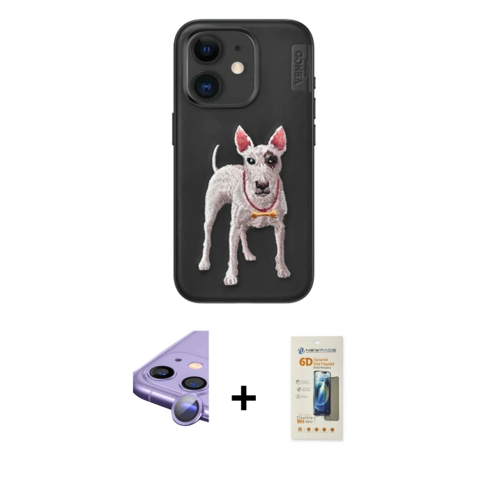 MARSİLYAN™- iPhone 11 Kılıf Nova Form Koleksiyonu - Siyah 6D Mat Seramik Hayalet Nano Ekran Koruyucu + Mor Raze Metal Kamera Lens