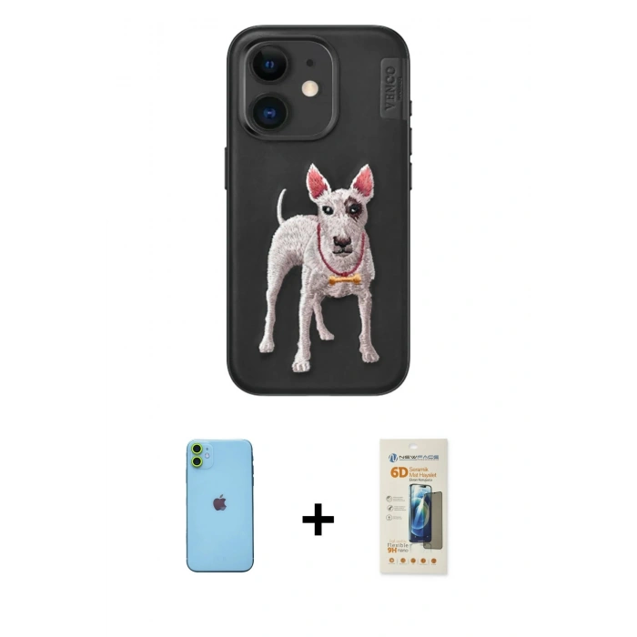 MARSİLYAN™- iPhone 11 Kılıf Nova Form Koleksiyonu - Siyah 6D Mat Seramik Hayalet Nano Ekran Koruyucu + Neon Fosforlu Kamera Lens - YL
