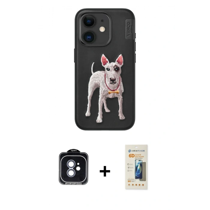 MARSİLYAN™- iPhone 11 Kılıf Nova Form Koleksiyonu - Siyah 6D Mat Seramik Hayalet Nano Ekran Koruyucu + PVD Metal Kamera Lens - MI