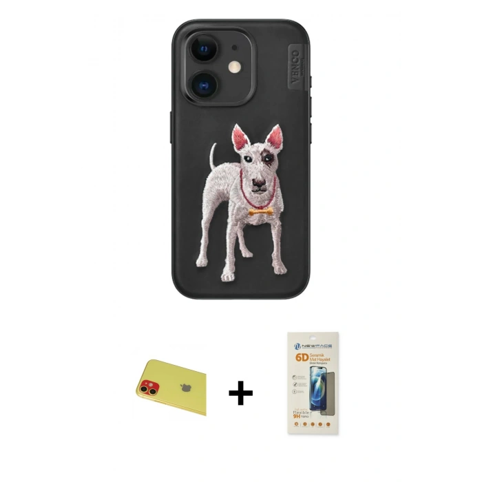 MARSİLYAN™- iPhone 11 Kılıf Nova Form Koleksiyonu - Siyah 6D Mat Seramik Hayalet Nano Ekran Koruyucu + Rainbow Kamera Lens Koruma Cam - KI