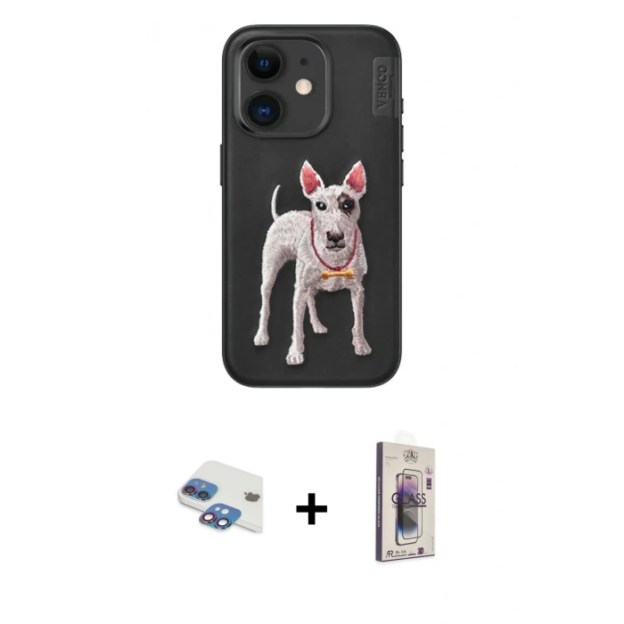 MARSİLYAN™- iPhone 11 Kılıf Nova Form Koleksiyonu - Siyah Bilvis 3D Cam Ekran Koruyucu + Pers Alüminyum Kamera Lens - GI