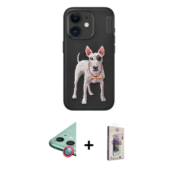 MARSİLYAN™- iPhone 11 Kılıf Nova Form Koleksiyonu - Siyah Bilvis 3D Cam Ekran Koruyucu + Raze Metal Kamera Lens - KI