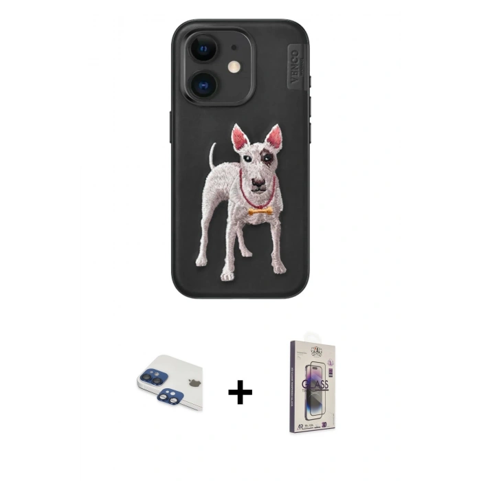 MARSİLYAN™- iPhone 11 Kılıf Nova Form Koleksiyonu - Siyah Bilvis 3D Cam Ekran Koruyucu + Lacivert Pers Alüminyum Kamera Lens
