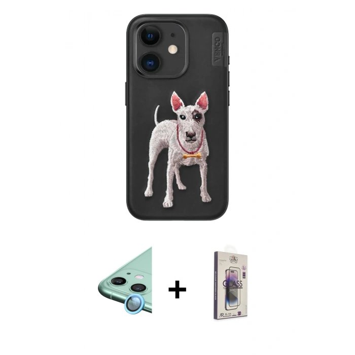 MARSİLYAN™- iPhone 11 Kılıf Nova Form Koleksiyonu - Siyah Bilvis 3D Cam Ekran Koruyucu + Raze Metal Kamera Lens - MI