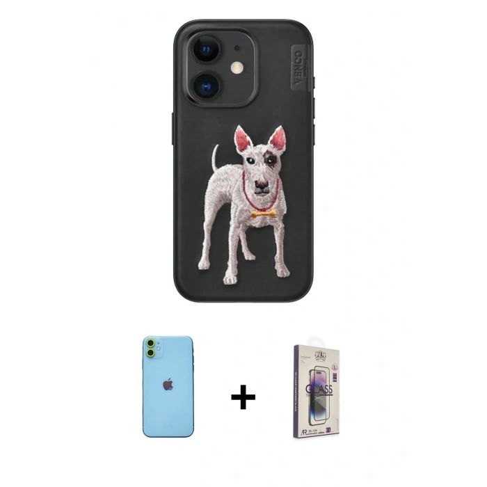 MARSİLYAN™- iPhone 11 Kılıf Nova Form Koleksiyonu - Siyah Bilvis 3D Cam Ekran Koruyucu + Neon Fosforlu Kamera Lens - YL