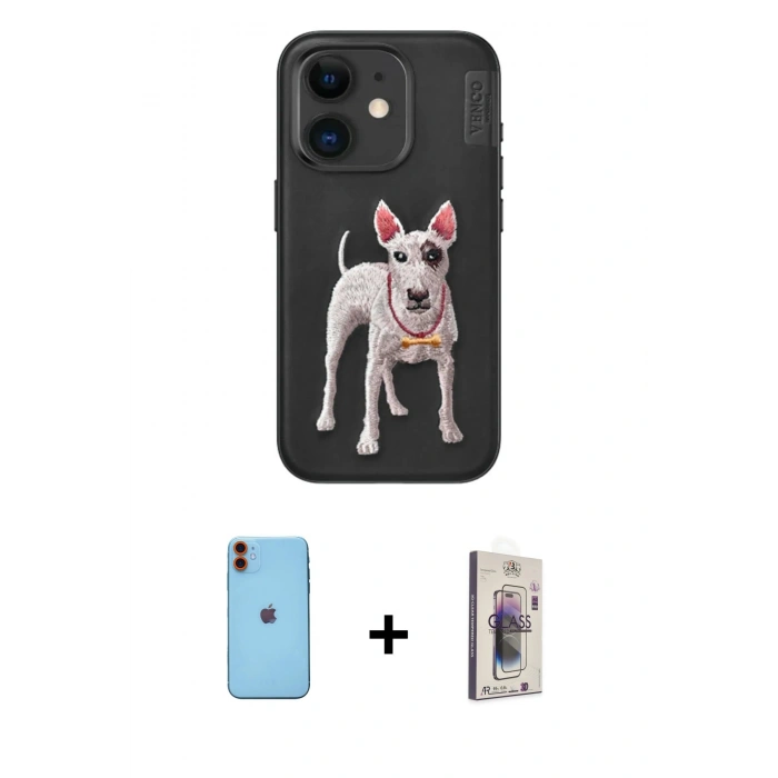 MARSİLYAN™- iPhone 11 Kılıf Nova Form Koleksiyonu - Siyah Bilvis 3D Cam Ekran Koruyucu + Neon Fosforlu Kamera Lens - TU