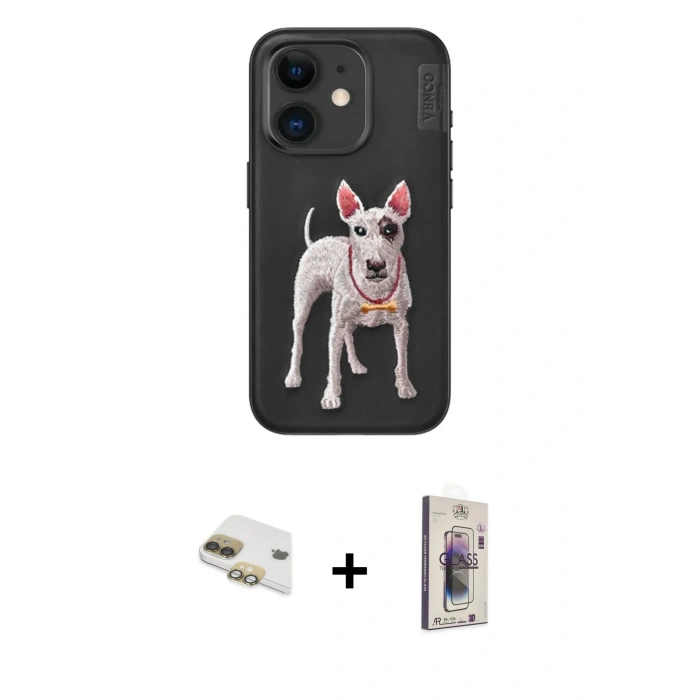 MARSİLYAN™- iPhone 11 Kılıf Nova Form Koleksiyonu - Siyah Bilvis 3D Cam Ekran Koruyucu + Pers Alüminyum Kamera Lens - GD