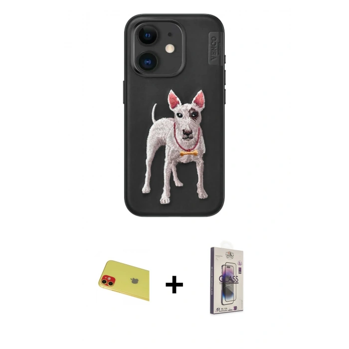 MARSİLYAN™- iPhone 11 Kılıf Nova Form Koleksiyonu - Siyah Bilvis 3D Cam Ekran Koruyucu + Rainbow Kamera Lens Koruma Cam - KI