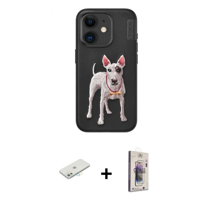 MARSİLYAN™- iPhone 11 Kılıf Nova Form Koleksiyonu - Siyah Bilvis 3D Cam Ekran Koruyucu + Renkli Kamera Lens Koruma Cam - SI