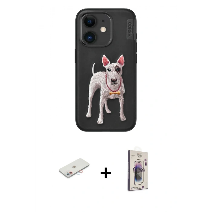 MARSİLYAN™- iPhone 11 Kılıf Nova Form Koleksiyonu - Siyah Bilvis 3D Cam Ekran Koruyucu + Renkli Kamera Lens Koruma Cam - PE