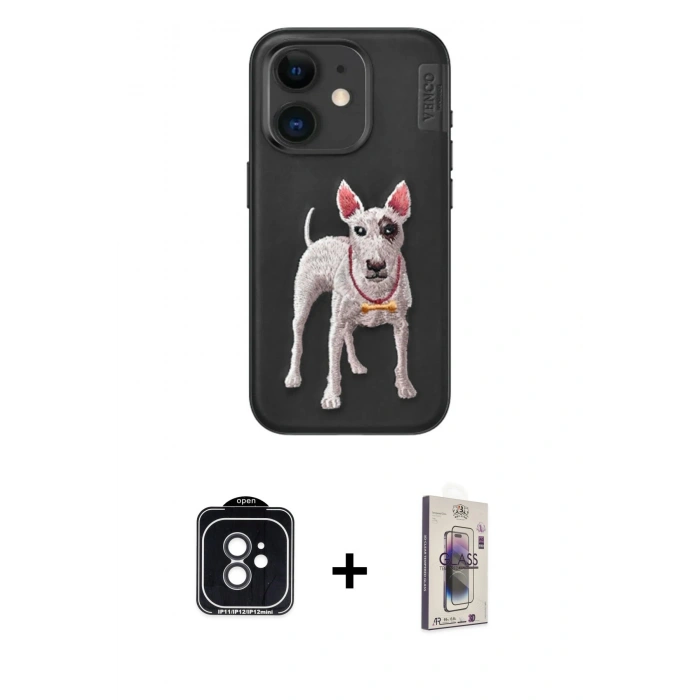 MARSİLYAN™- iPhone 11 Kılıf Nova Form Koleksiyonu - Siyah Bilvis 3D Cam Ekran Koruyucu + PVD Metal Kamera Lens - SH