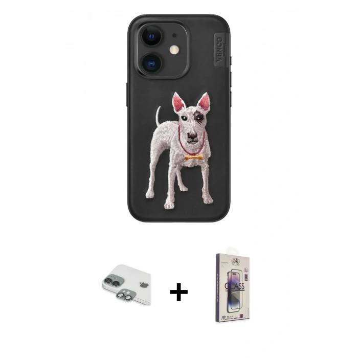 MARSİLYAN™- iPhone 11 Kılıf Nova Form Koleksiyonu - Siyah Bilvis 3D Cam Ekran Koruyucu + Pers Alüminyum Kamera Lens - YL