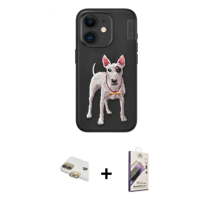 MARSİLYAN™- iPhone 11 Kılıf Nova Form Koleksiyonu - Siyah Bilvis 3D Mat Cam Ekran Koruyucu + Pers Alüminyum Kamera Lens - GD