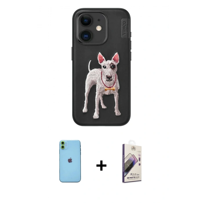 MARSİLYAN™- iPhone 11 Kılıf Nova Form Koleksiyonu - Siyah Bilvis 3D Mat Cam Ekran Koruyucu + Neon Fosforlu Kamera Lens - YL