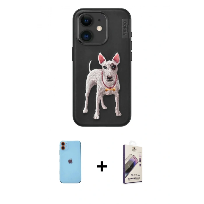 MARSİLYAN™- iPhone 11 Kılıf Nova Form Koleksiyonu - Siyah Bilvis 3D Mat Cam Ekran Koruyucu + Neon Fosforlu Kamera Lens - TU