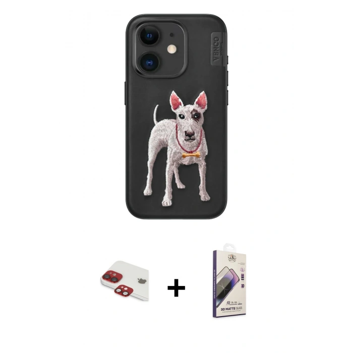 MARSİLYAN™- iPhone 11 Kılıf Nova Form Koleksiyonu - Siyah Bilvis 3D Mat Cam Ekran Koruyucu + Pers Alüminyum Kamera Lens - KI