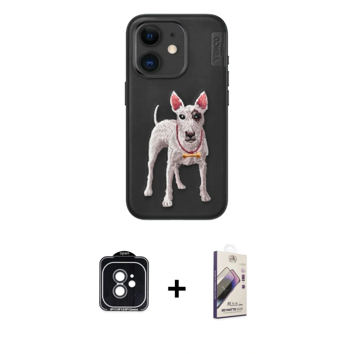 MARSİLYAN™- iPhone 11 Kılıf Nova Form Koleksiyonu - Siyah Bilvis 3D Mat Cam Ekran Koruyucu + PVD Metal Kamera Lens - SH