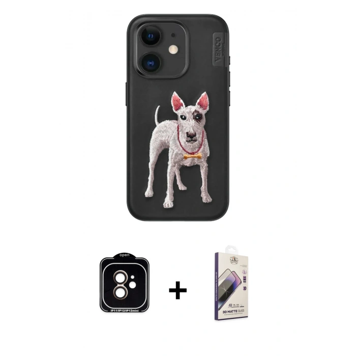 MARSİLYAN™- iPhone 11 Kılıf Nova Form Koleksiyonu - Siyah Bilvis 3D Mat Cam Ekran Koruyucu + PVD Metal Kamera Lens - TU