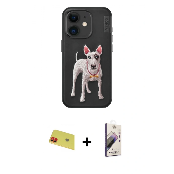 MARSİLYAN™- iPhone 11 Kılıf Nova Form Koleksiyonu - Siyah Bilvis 3D Mat Cam Ekran Koruyucu + Rainbow Kamera Lens Koruma Cam - KI