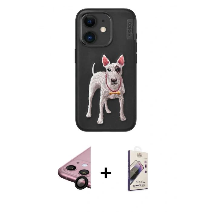 MARSİLYAN™- iPhone 11 Kılıf Nova Form Koleksiyonu - Siyah Bilvis 3D Mat Cam Ekran Koruyucu + Raze Metal Kamera Lens - SH