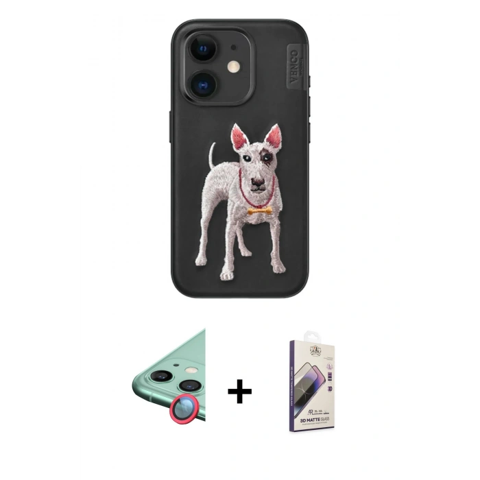 MARSİLYAN™- iPhone 11 Kılıf Nova Form Koleksiyonu - Siyah Bilvis 3D Mat Cam Ekran Koruyucu + Raze Metal Kamera Lens - KI