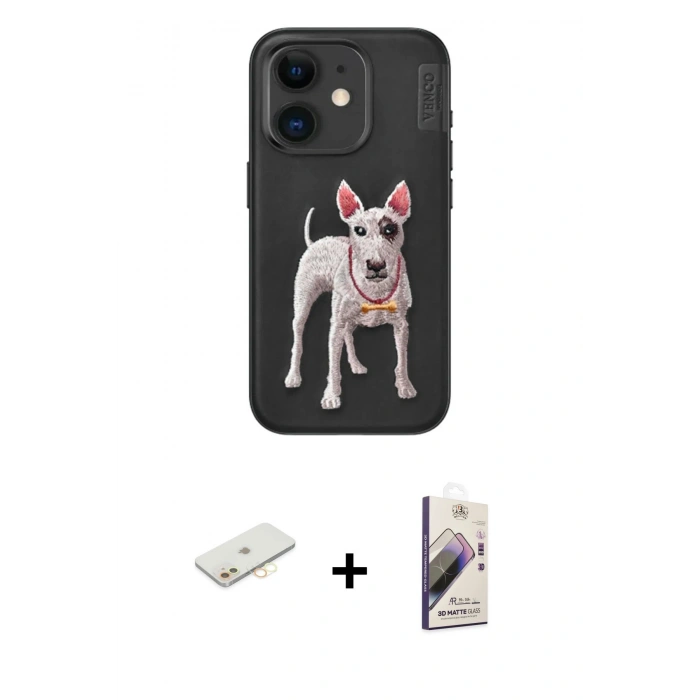 MARSİLYAN™- iPhone 11 Kılıf Nova Form Koleksiyonu - Siyah Bilvis 3D Mat Cam Ekran Koruyucu + Sarı Renkli Kamera Lens Koruma Cam