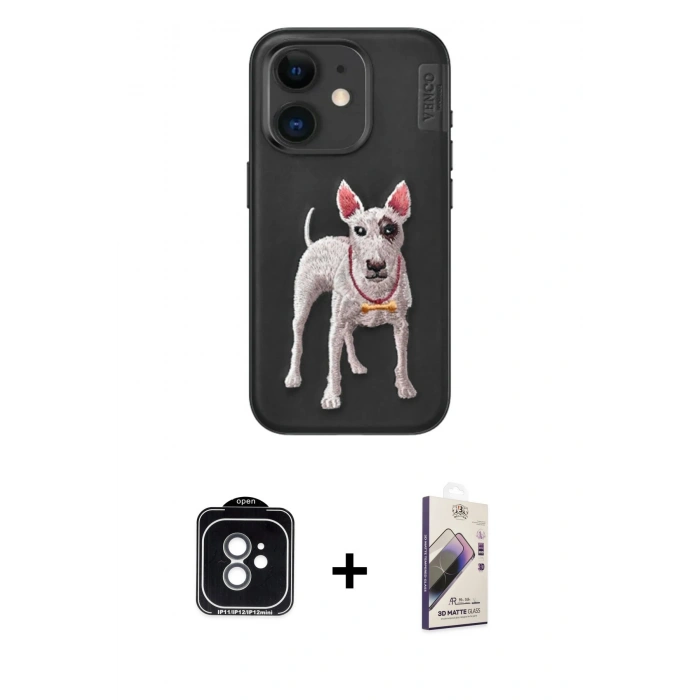 MARSİLYAN™- iPhone 11 Kılıf Nova Form Koleksiyonu - Siyah Bilvis 3D Mat Cam Ekran Koruyucu + Yeşil PVD Metal Kamera Lens