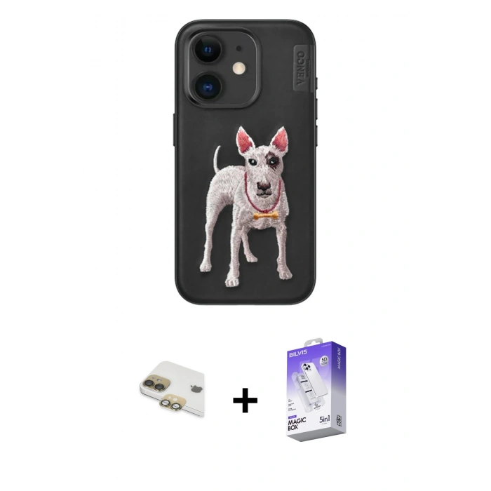 MARSİLYAN™- iPhone 11 Kılıf Nova Form Koleksiyonu - Siyah Bilvis 5in1 3D Magic Cam Ekran Koruyucu + Pers Alüminyum Kamera Lens - GD