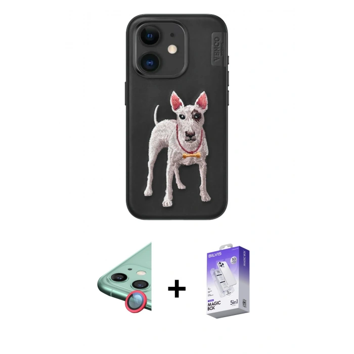 MARSİLYAN™- iPhone 11 Kılıf Nova Form Koleksiyonu - Siyah Bilvis 5in1 3D Magic Cam Ekran Koruyucu + Raze Metal Kamera Lens - KI
