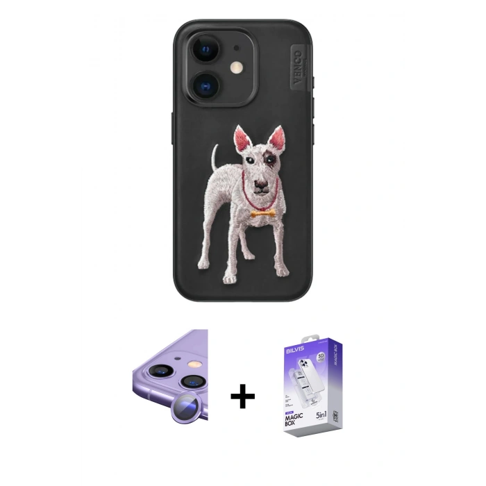 MARSİLYAN™- iPhone 11 Kılıf Nova Form Koleksiyonu - Siyah Bilvis 5in1 3D Magic Cam Ekran Koruyucu + Raze Metal Kamera Lens - MR