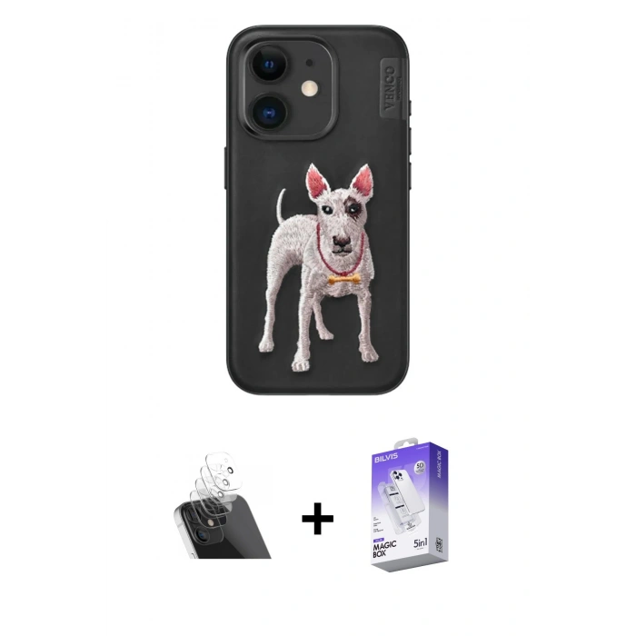 MARSİLYAN™- iPhone 11 Kılıf Nova Form Koleksiyonu - Siyah Bilvis 5in1 3D Magic Cam Ekran Koruyucu + Kamera Lens Koruma Cam - SF