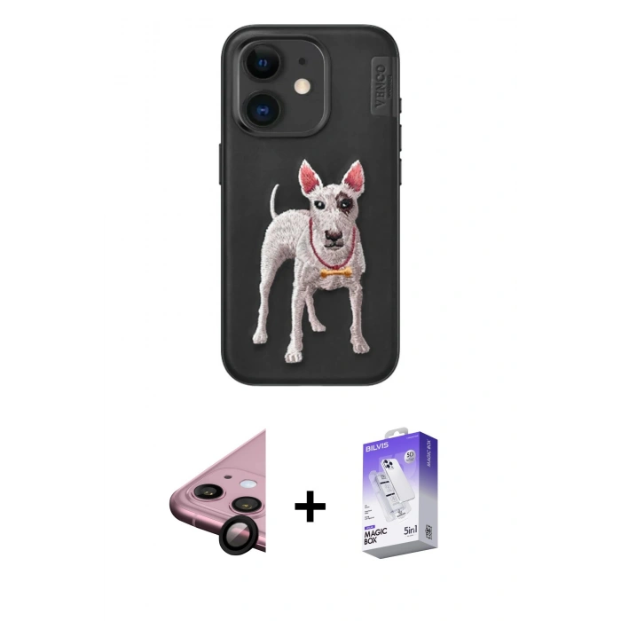 MARSİLYAN™- iPhone 11 Kılıf Nova Form Koleksiyonu - Siyah Bilvis 5in1 3D Magic Cam Ekran Koruyucu + Raze Metal Kamera Lens - SH