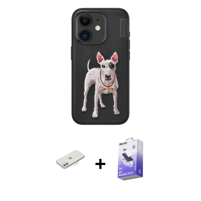 MARSİLYAN™- iPhone 11 Kılıf Nova Form Koleksiyonu - Siyah Bilvis 5in1 5D Magic Hayalet Cam Ekran Koruyucu + Renkli Kamera Lens Koruma Cam - PE