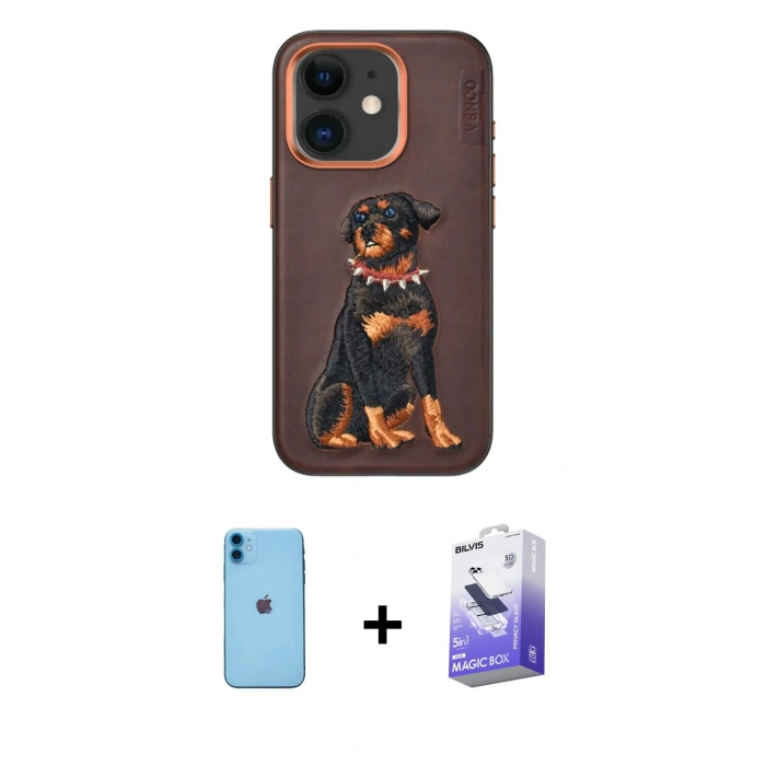 MARSİLYAN™- iPhone 11 Kılıf Nova Form Koleksiyonu - Siyah Bilvis 5in1 5D Magic Hayalet Cam Ekran Koruyucu + Neon Fosforlu Kamera Lens - MI