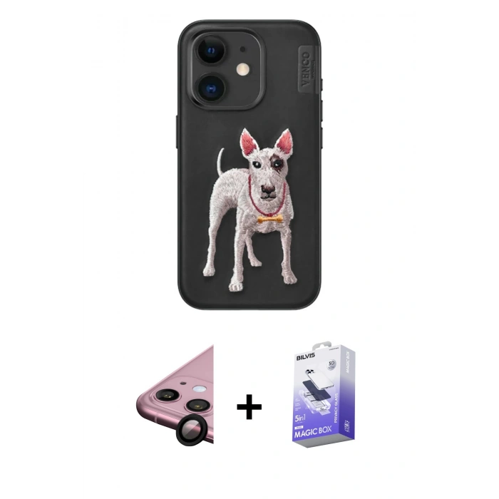 MARSİLYAN™- iPhone 11 Kılıf Nova Form Koleksiyonu - Siyah Bilvis 5in1 5D Magic Hayalet Cam Ekran Koruyucu + Siyah Raze Metal Kamera Lens