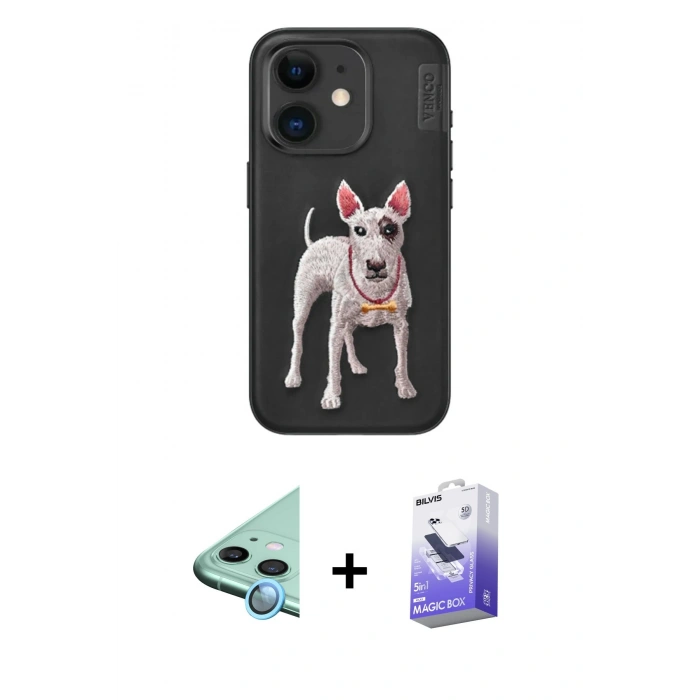 MARSİLYAN™- iPhone 11 Kılıf Nova Form Koleksiyonu - Siyah Bilvis 5in1 5D Magic Hayalet Cam Ekran Koruyucu + Raze Metal Kamera Lens - MI
