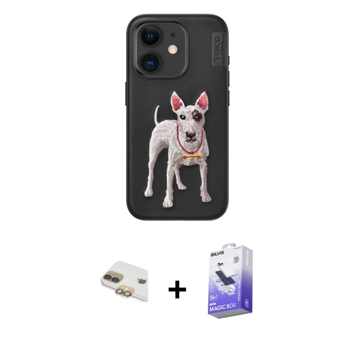 MARSİLYAN™- iPhone 11 Kılıf Nova Form Koleksiyonu - Siyah Bilvis 5in1 5D Magic Hayalet Cam Ekran Koruyucu + Pers Alüminyum Kamera Lens - GD