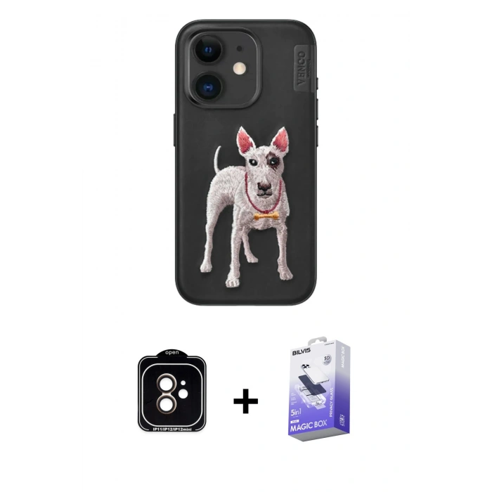 MARSİLYAN™- iPhone 11 Kılıf Nova Form Koleksiyonu - Siyah Bilvis 5in1 5D Magic Hayalet Cam Ekran Koruyucu + PVD Metal Kamera Lens - TU