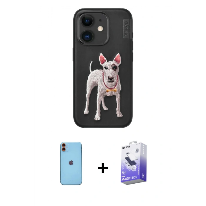 MARSİLYAN™- iPhone 11 Kılıf Nova Form Koleksiyonu - Siyah Bilvis 5in1 5D Magic Hayalet Cam Ekran Koruyucu + Neon Fosforlu Kamera Lens - TU