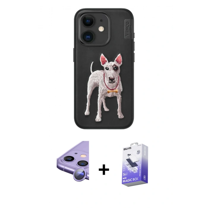 MARSİLYAN™- iPhone 11 Kılıf Nova Form Koleksiyonu - Siyah Bilvis 5in1 5D Magic Hayalet Cam Ekran Koruyucu + Raze Metal Kamera Lens - MR