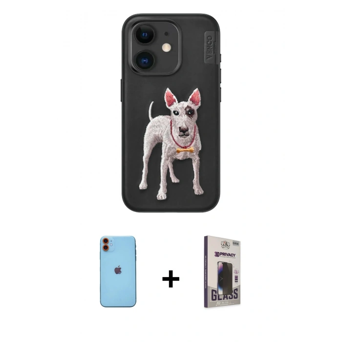 MARSİLYAN™- iPhone 11 Kılıf Nova Form Koleksiyonu - Siyah Bilvis Hayalet Cam Ekran Koruyucu + Neon Fosforlu Kamera Lens - TU