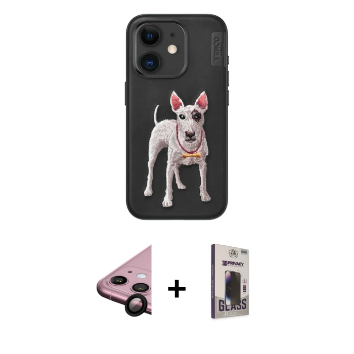 MARSİLYAN™- iPhone 11 Kılıf Nova Form Koleksiyonu - Siyah Bilvis Hayalet Cam Ekran Koruyucu + Raze Metal Kamera Lens - SH