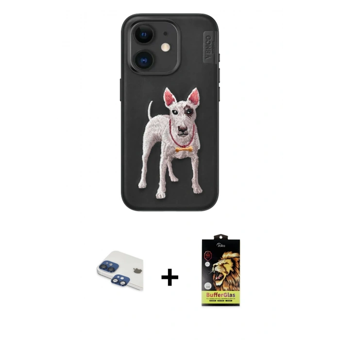 MARSİLYAN™- iPhone 11 Kılıf Nova Form Koleksiyonu - Siyah Buffer Cam Ekran Koruyucu + Lacivert Pers Alüminyum Kamera Lens