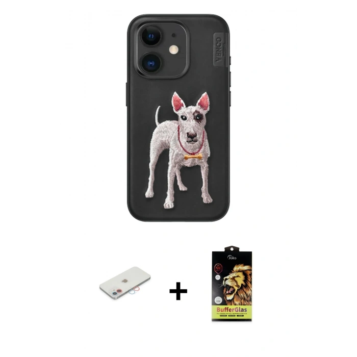 MARSİLYAN™- iPhone 11 Kılıf Nova Form Koleksiyonu - Siyah Buffer Cam Ekran Koruyucu + Pembe Renkli Kamera Lens Koruma Cam