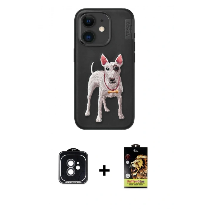 MARSİLYAN™- iPhone 11 Kılıf Nova Form Koleksiyonu - Siyah Buffer Cam Ekran Koruyucu + PVD Metal Kamera Lens - SH