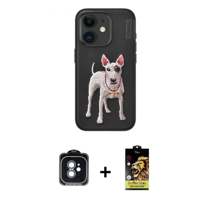 MARSİLYAN™- iPhone 11 Kılıf Nova Form Koleksiyonu - Siyah Buffer Cam Ekran Koruyucu + PVD Metal Kamera Lens - MI
