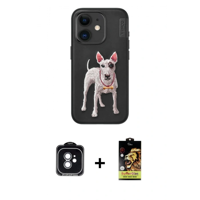 MARSİLYAN™- iPhone 11 Kılıf Nova Form Koleksiyonu - Siyah Buffer Cam Ekran Koruyucu + PVD Metal Kamera Lens - YL
