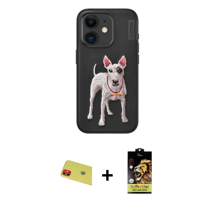 MARSİLYAN™- iPhone 11 Kılıf Nova Form Koleksiyonu - Siyah Buffer Cam Ekran Koruyucu + Rainbow Kamera Lens Koruma Cam - KI