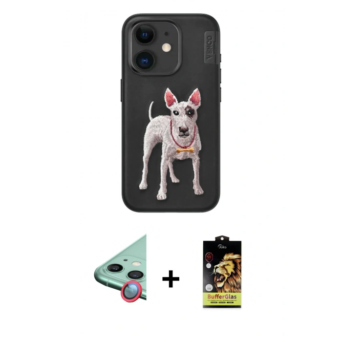 MARSİLYAN™- iPhone 11 Kılıf Nova Form Koleksiyonu - Siyah Buffer Cam Ekran Koruyucu + Raze Metal Kamera Lens - KI