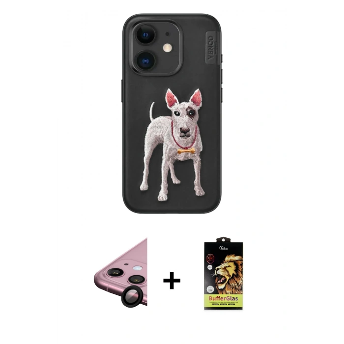 MARSİLYAN™- iPhone 11 Kılıf Nova Form Koleksiyonu - Siyah Buffer Cam Ekran Koruyucu + Raze Metal Kamera Lens - SH